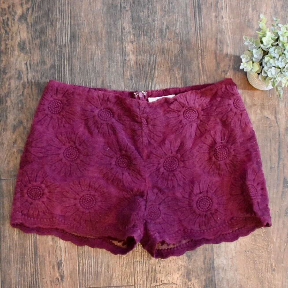 Maroon flower shorts